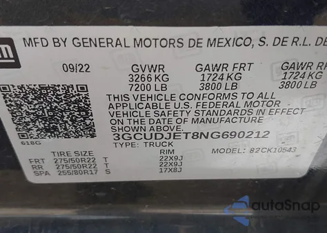 2022 Chevrolet Silverado K1500 High Country z USA, uszkodzony, nr VIN 3GCUDJET8NG690212